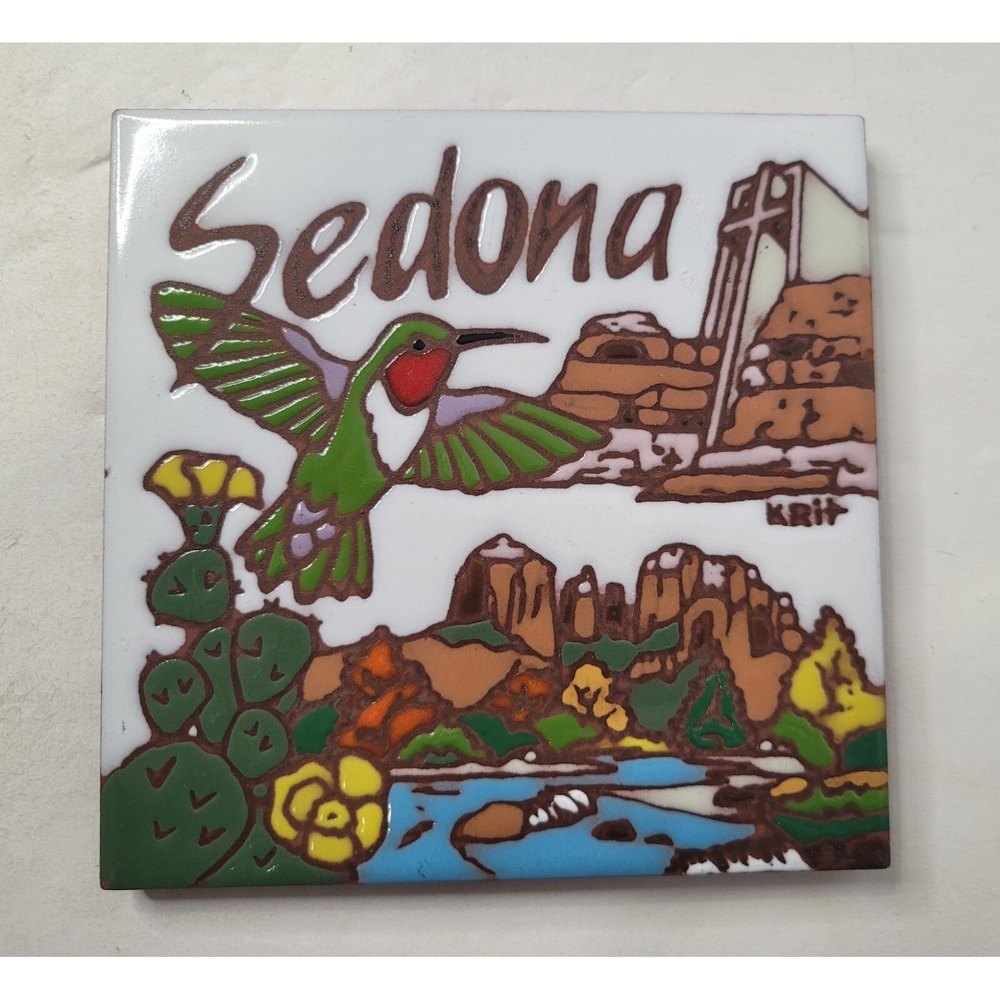 Krit Sedona Ceramic Tile Art Unisex 6x6 Multicolor Hummingbird Desert Landscape